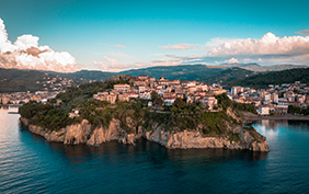 Panoramic view in Agropoli with the sea in the background. Cilento, Campania, southern Italy.