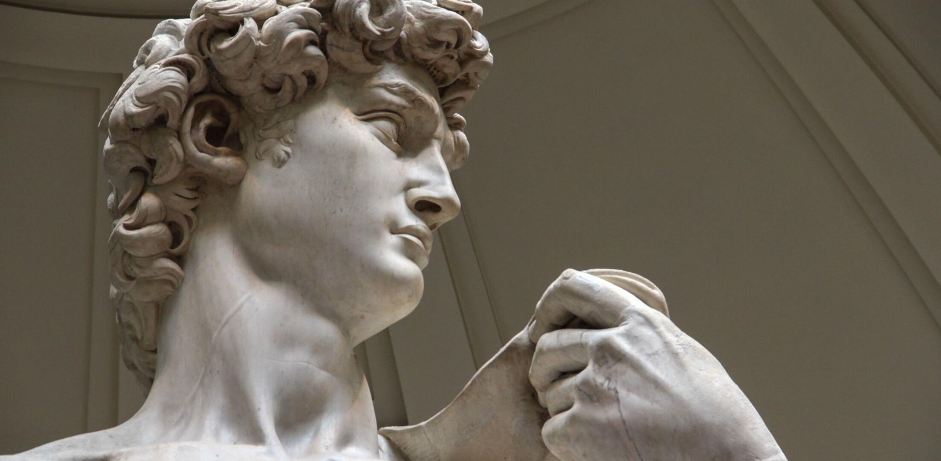 Close Up of Statue of David of Michelangelo in Accademia Gallery of Florence, Galleria dell'Accademia, Italy