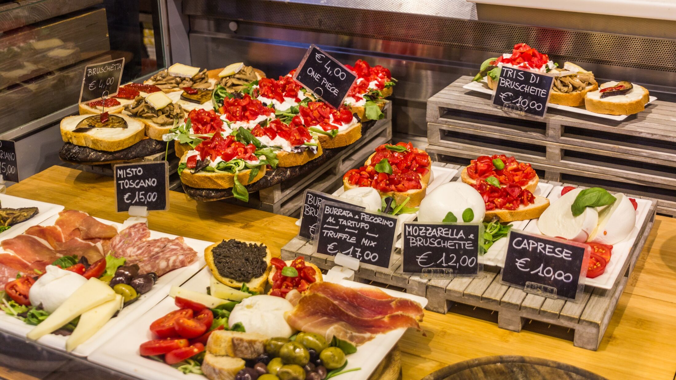 Food for sale at the Mercato Centrale market in Florence, Italy