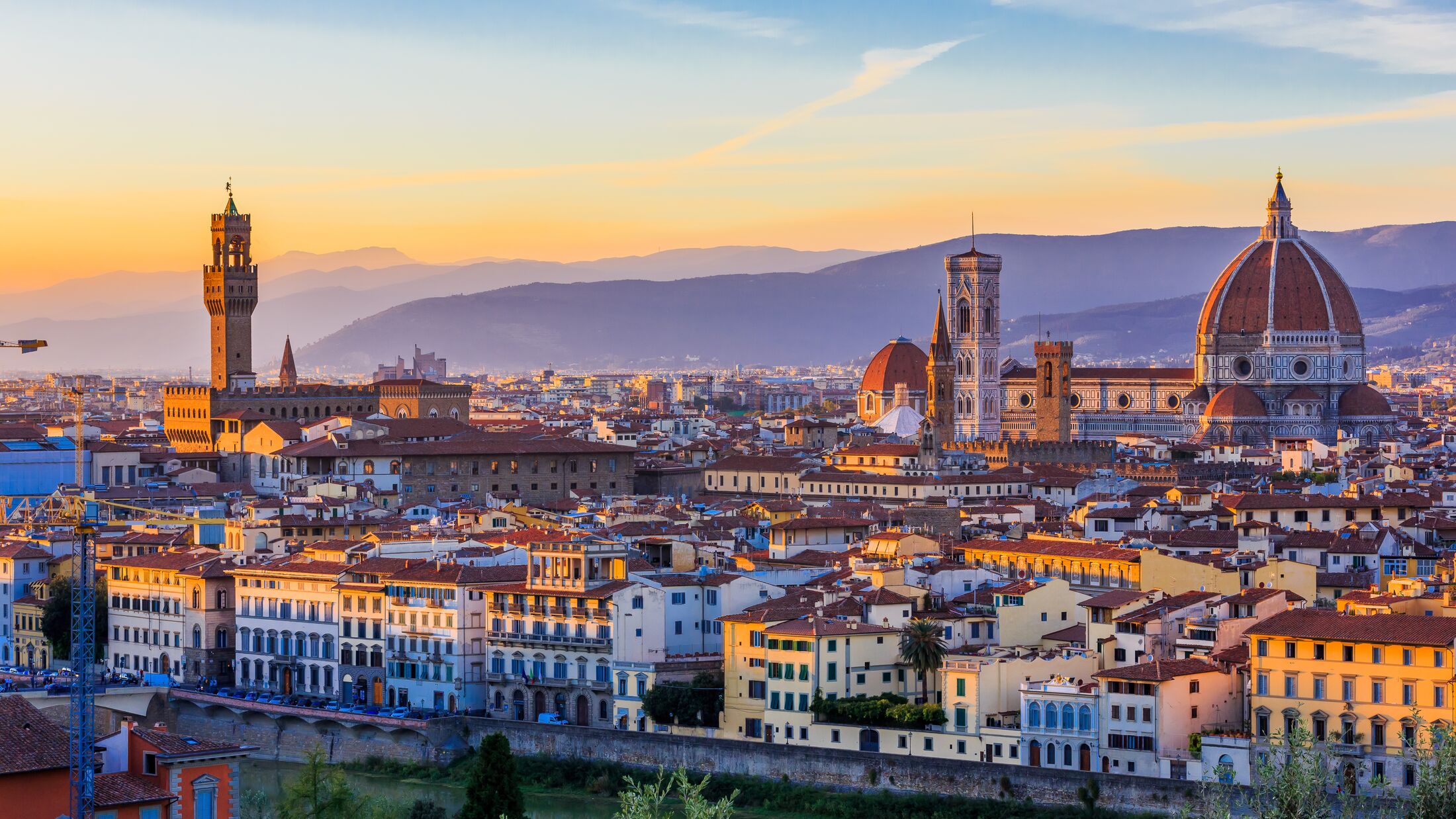 View of Florence after sunset from Piazzale Michelangelo, Florence, Italy