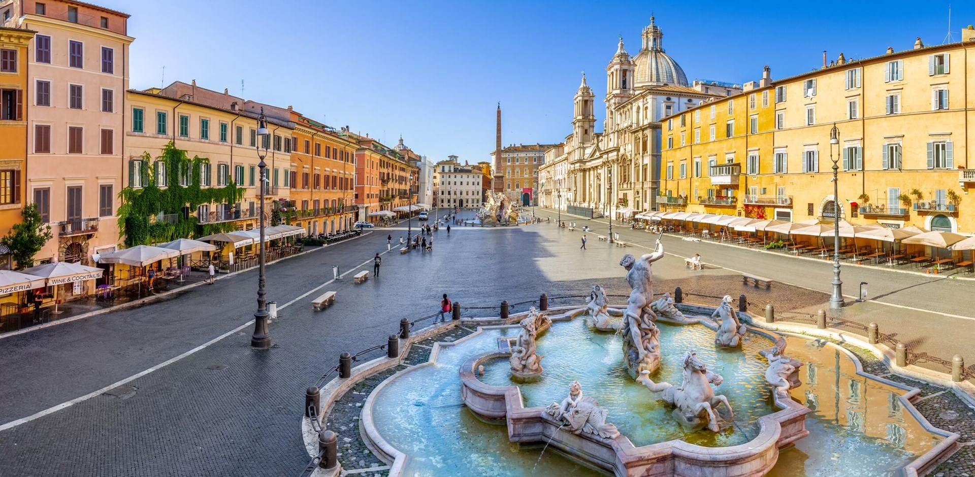 Aerial view of Navona Square, Piazza Navona in Rome, Italy. Rome architecture and landmark. Piazza Navona is one of the main attractions of Rome and Italy.