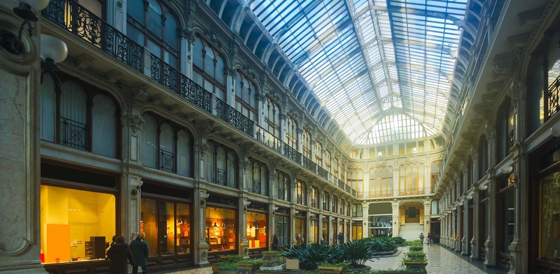 Picture of view of Turin city central historical building Subalpina arcade , Italy