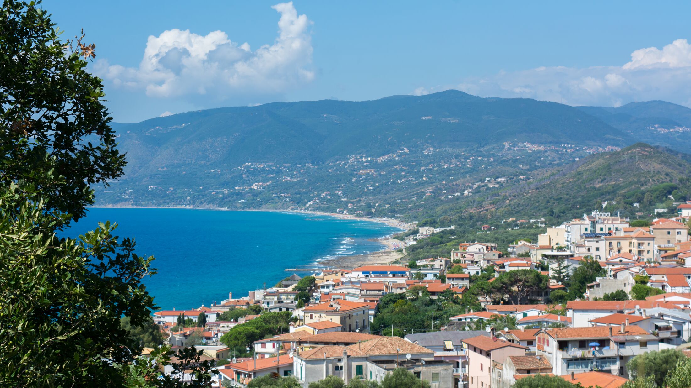 The City of Ascea, in Italy, on Cloudy Sky Background