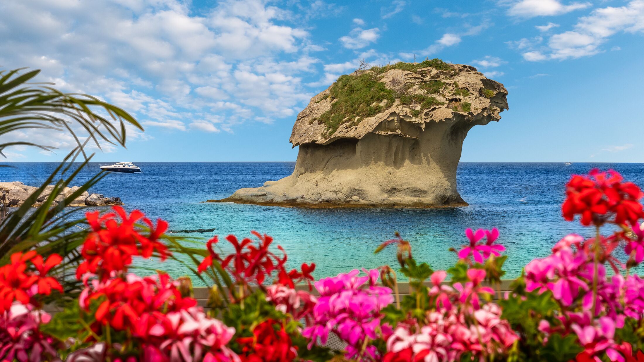 Landscape with Il Fungo of  Lacco Ameno, coast of Ischia island, Italy