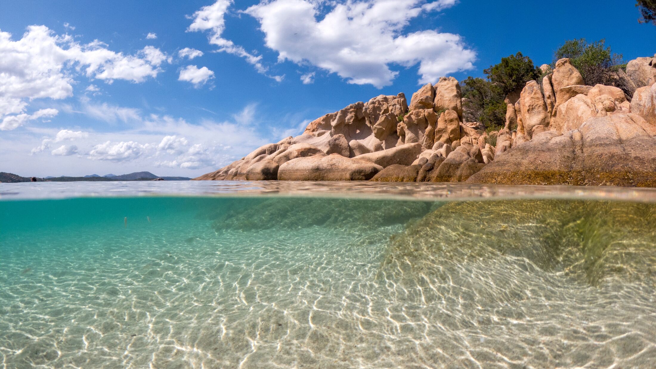 Cala delle Vacche beach, with crystal clear water and rocks in the shape of animals, underwater, San Teodoro, Sardinia