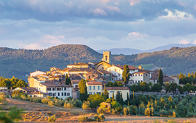 The village of Radda in Chianti at sunset, province of Siena, Tuscany, Italy.