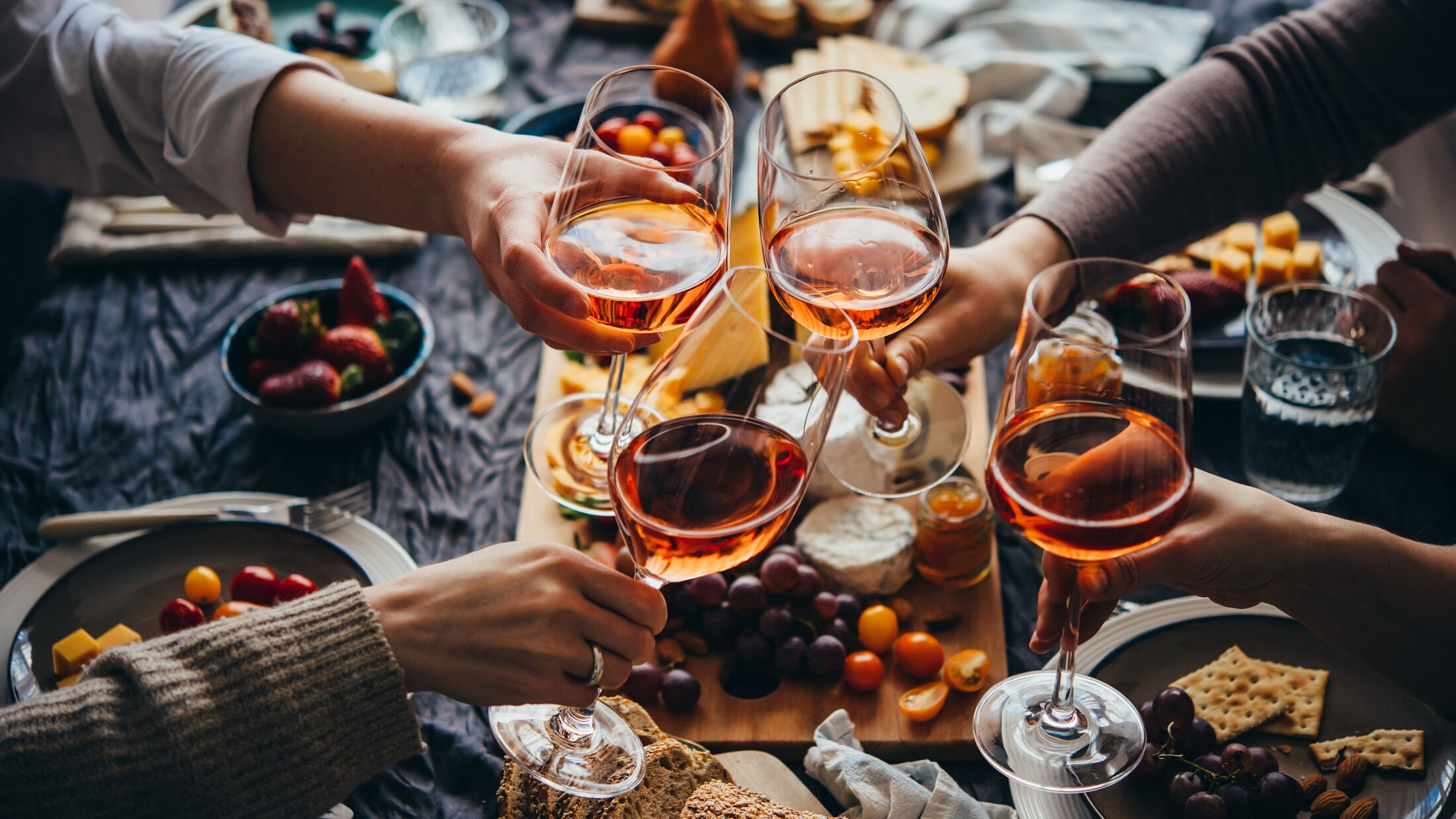 Glasses of rose wine seen during a friendly party of a celebration.